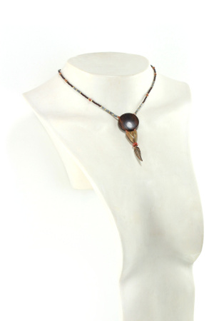 Collier tribal artisanal en bois de Palo Santo & pierres naturelles de Jaspe
