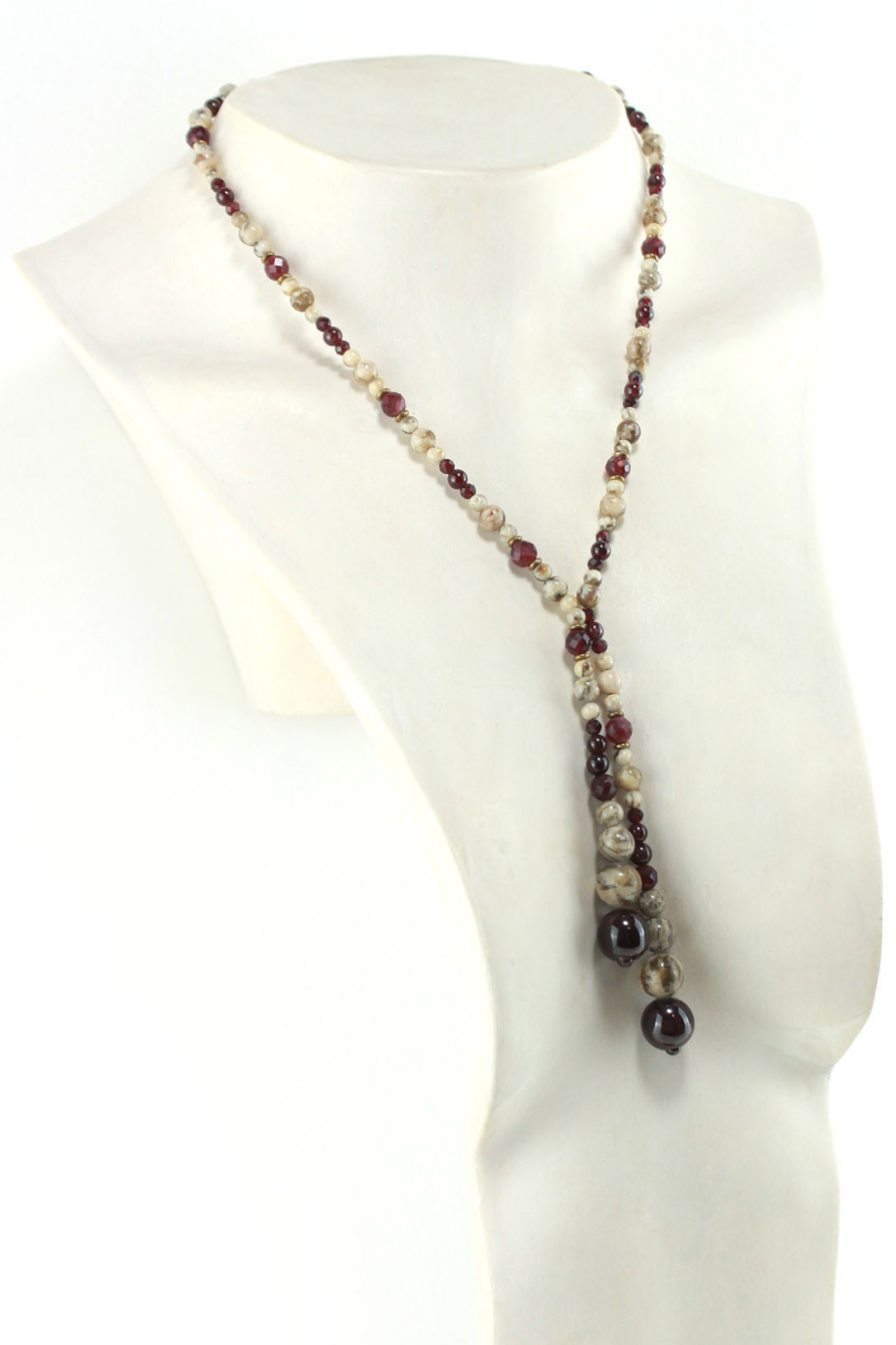 Collier Gourmand en Jaspe et Grenat – Nuances Bordeaux et Crème Marbrée