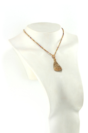 Collier Jaspe & Grenat en bois exotique