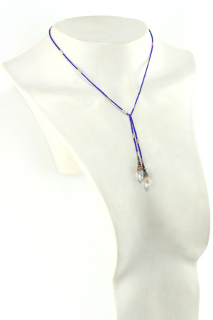 Collar Lariat en cristal de zafiro azul y plata hematita