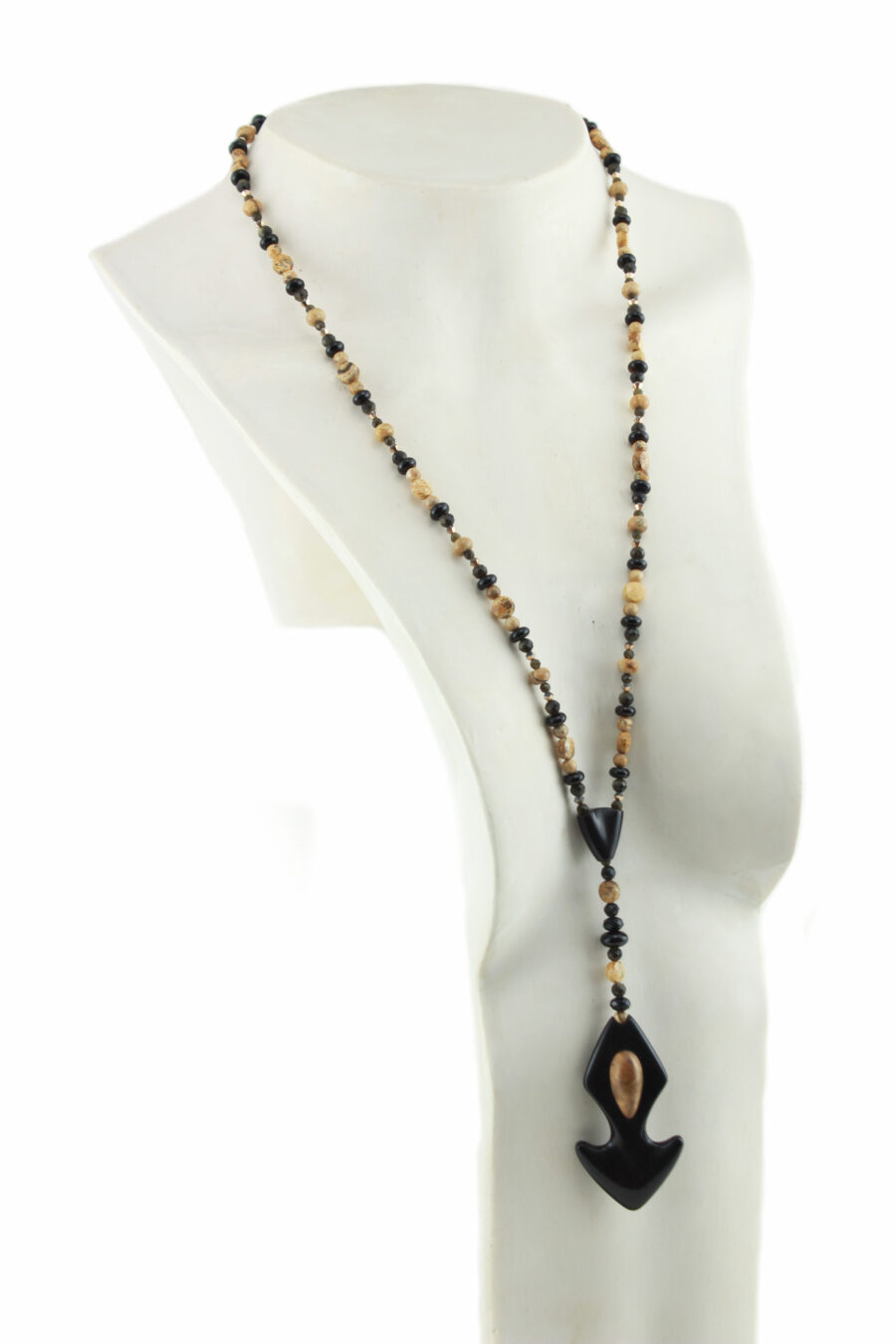 Collier Lavallière yogi en bois sculpté, collier long avec un pendant en bois sculpté