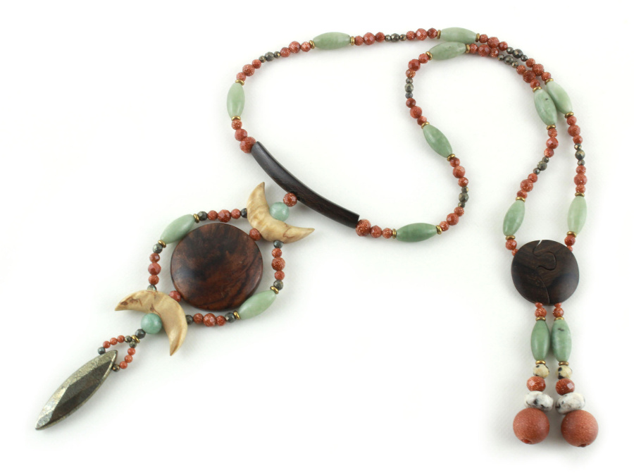 Collier choker ethnique en bois & perles naturelles