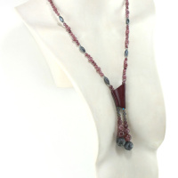 Collier violet et gris bois d'Amarante et perles de Labradorite