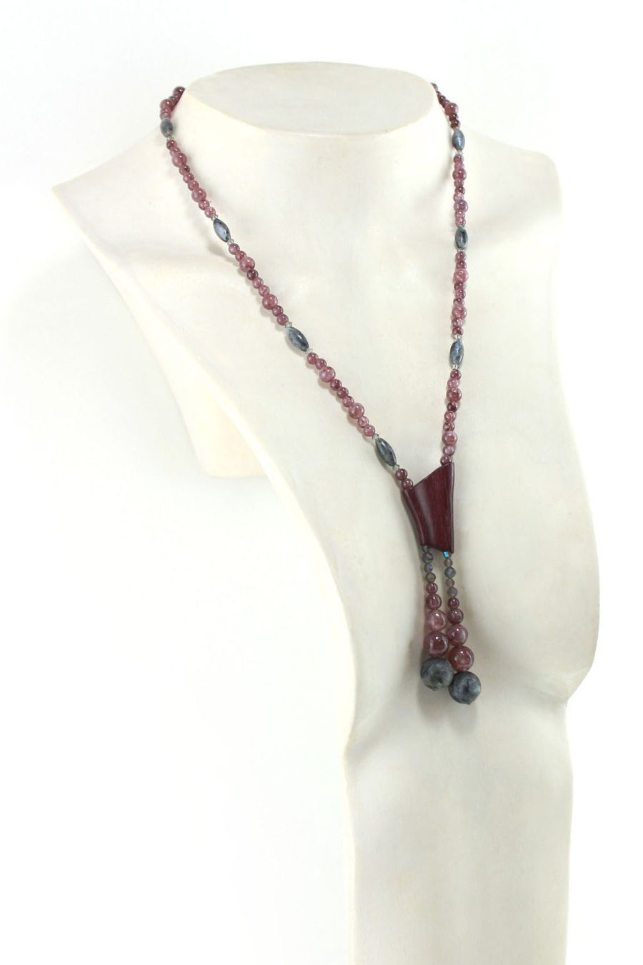 Collier violet et gris bois d'Amarante et perles de Labradorite