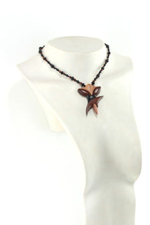 Collier design en bois exotiques & perles naturelles