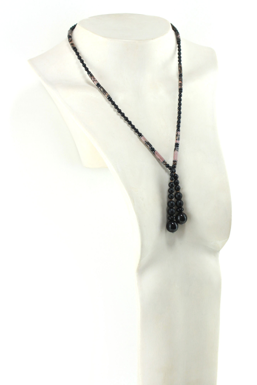 Collier lariat Mystique en perles naturelles de Rhodonite