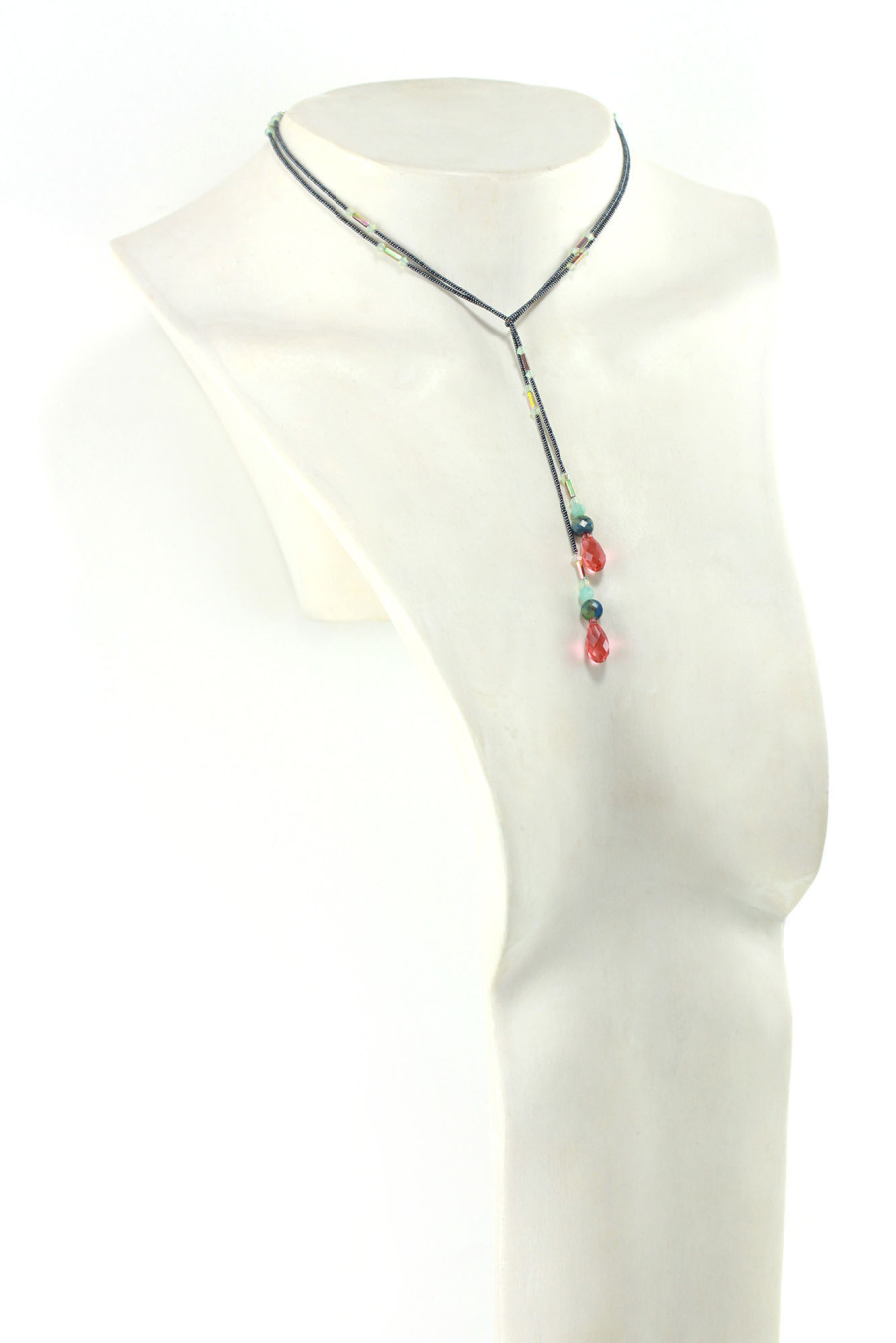 Collier lariat Oriental en Cristal & Lapis Lazuli – Bijou fait main