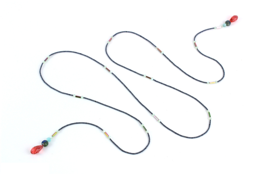 Collier lariat Oriental en Cristal & Lapis Lazuli – Bijou fait main