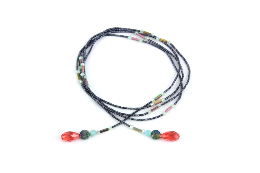 Collier lariat Oriental en Cristal & Lapis Lazuli – Bijou fait main