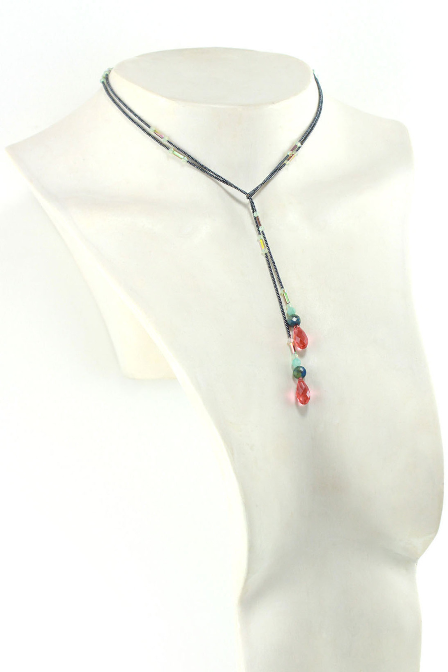Collier lariat Oriental en Cristal & Lapis Lazuli – Bijou fait main