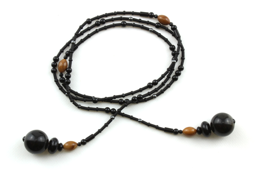 Collier lariat Rituel en perles d'Obsidienne