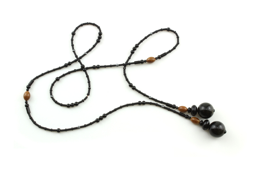 Collier lariat Rituel en perles d'Obsidienne