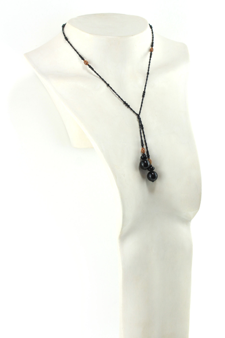 Collier lariat Rituel en perles d'Obsidienne