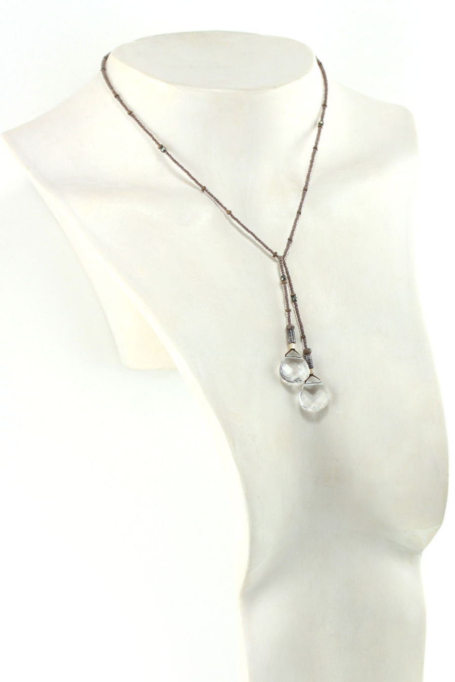 Collier lariat Subtil en Cristal & pierre de Pyrite