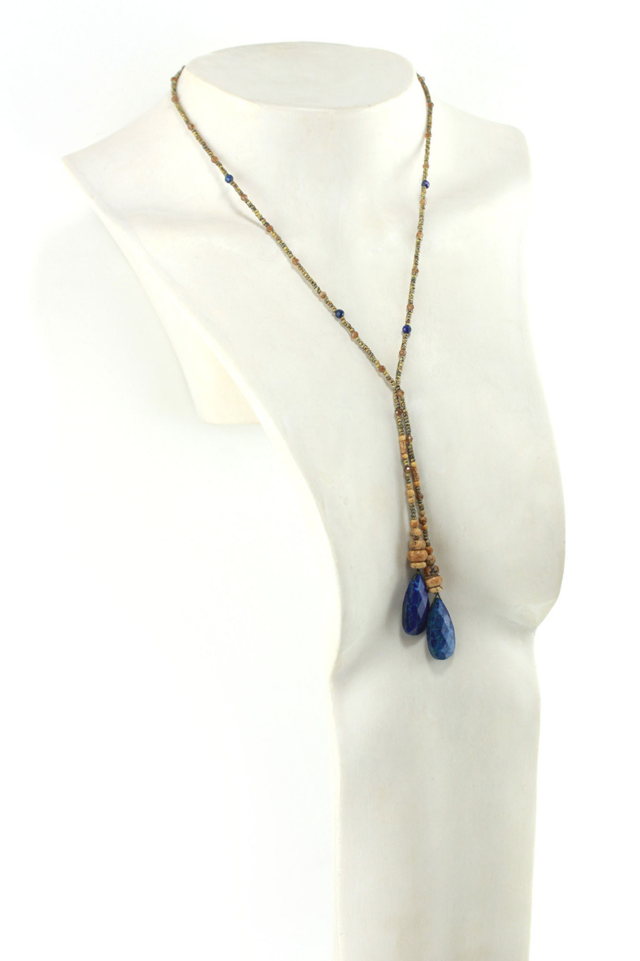 Collana Lariat vintage in lapislazzuli e diaspro: eleganza e tradizione senza tempo