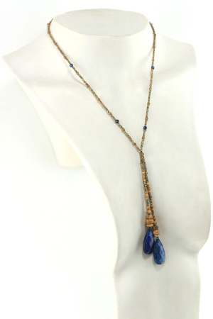 Collana Lariat vintage in lapislazzuli e diaspro: eleganza e tradizione senza tempo