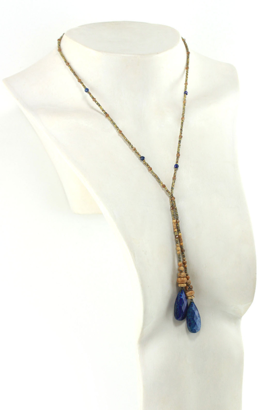 Collier lariat Vintage en Lapis Lazuli et Jaspe – Élégance Intemporelle et Héritage