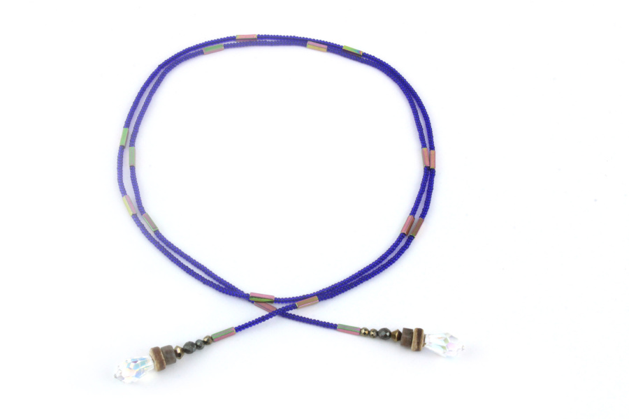 Collier lariat en Cristal bleu Saphir & argent d'Hématite