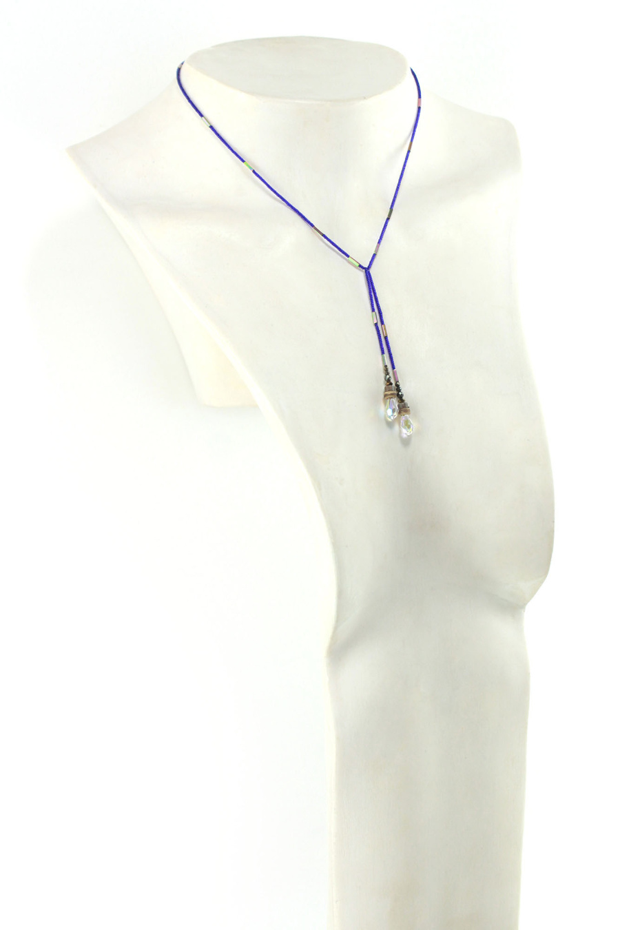 Collier lariat en Cristal bleu Saphir & argent d’Hématite