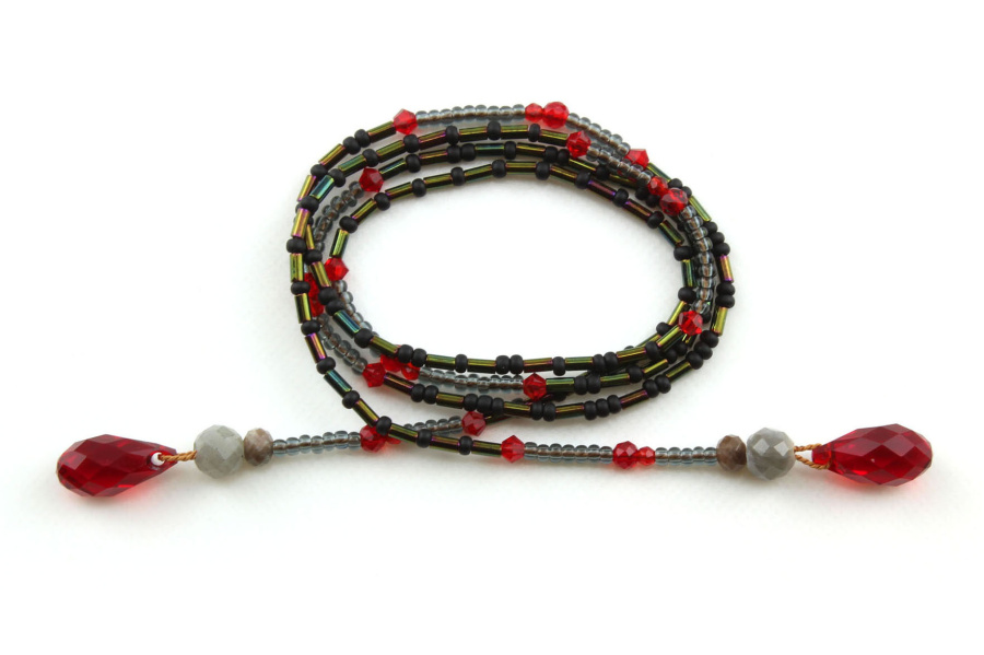 Collier lariat en Cristal rouge envoûtant & Labradorite – Elégance obscure