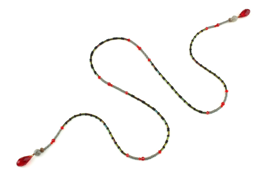 Collier lariat en Cristal rouge envoûtant & Labradorite – Elégance obscure