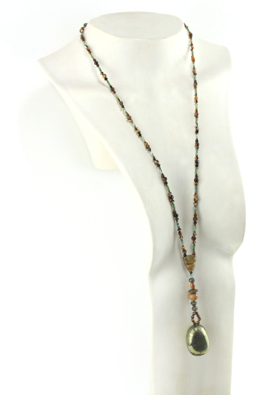 Collar vibratorio lavaliere en madera de Palo Santo y piedra Calcopirita