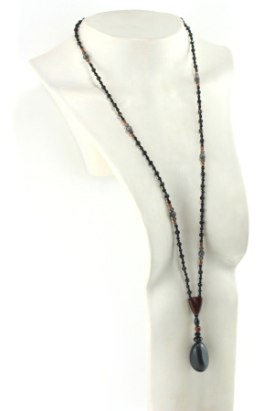 Collier lavallière sobre en bois de Cocobolo et pierre Naturelle d'Onyx