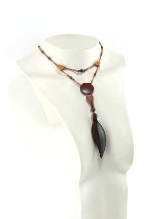 Collier princesse en bois sculpté & perles naturelles