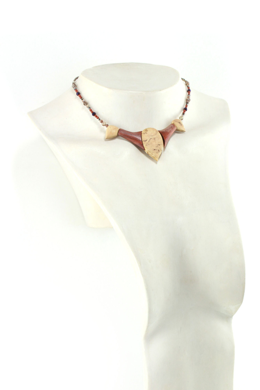 Collier Ras-de-cou statement en bois naturel de Bouleau Madre & perles de Mica