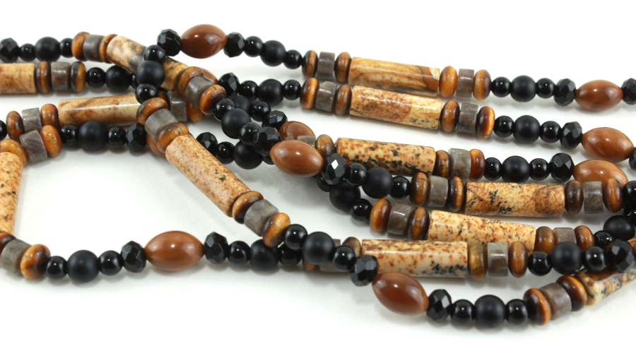 Collier talisman double feuille en Ébène de Macassar