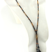 Collier intemporel en perles naturelles & gouttes d’Obsidienne