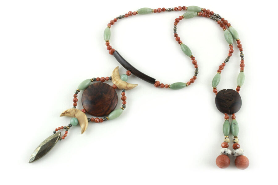 Collier choker ethnique en bois & perles - Bijou unique fait main