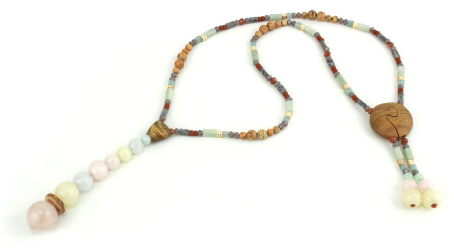 Collier choker en bois de Palo Santo & Morganite- Bijou unique fait main