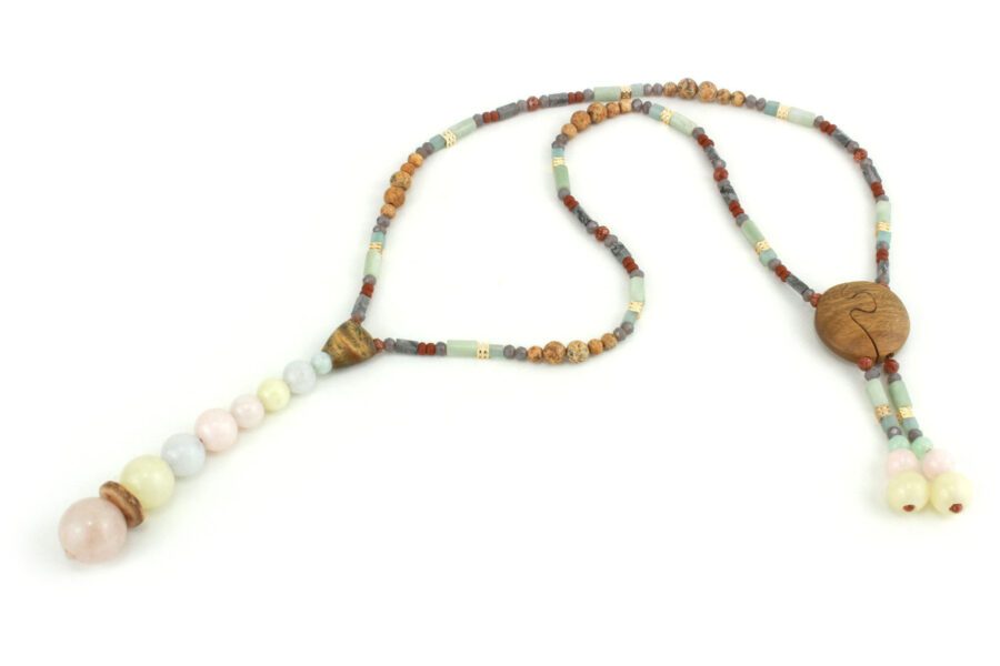 Collier choker en bois de Palo Santo & Morganite - Bijou unique fait main