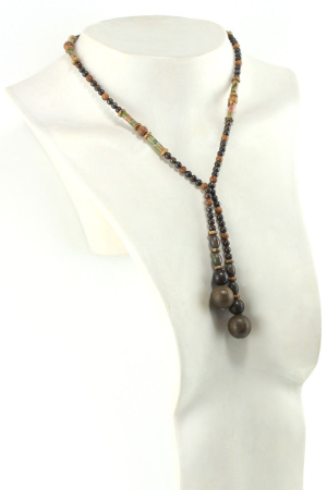 Woody Lariat in Bronzite and Tiger's Eye - Autumnal Energy & Organic Warmth