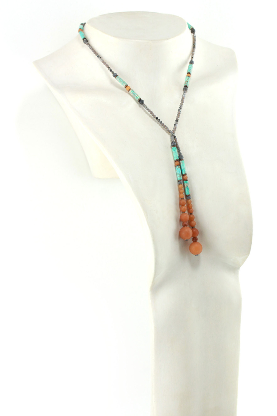 Lariat Ethnique Turquoise Gris et Orange – Bijou Totem