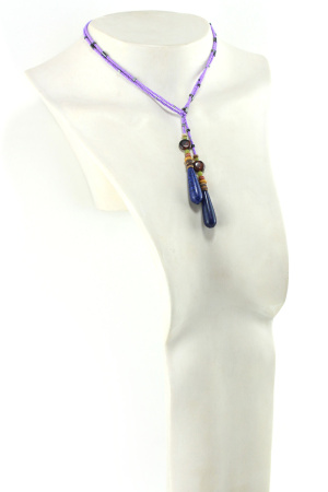 Lariat Lapis-Lazuli & Perles Mauves 2