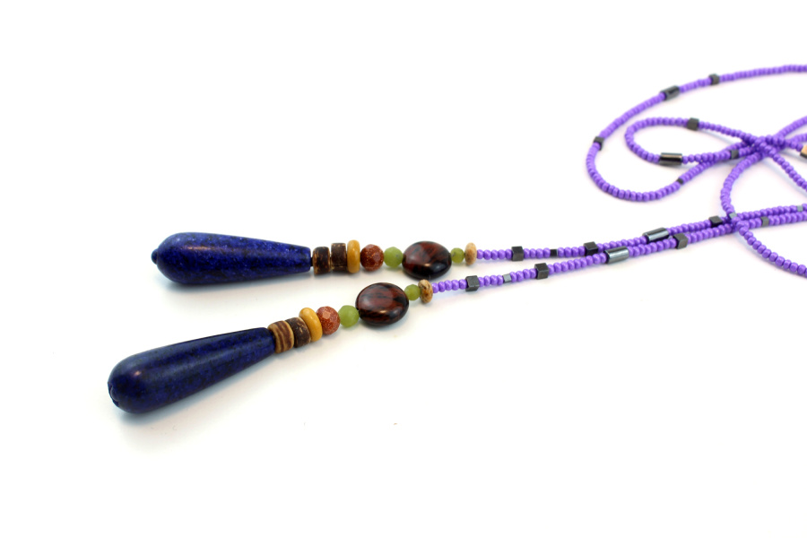 Lariat Lapis-Lazuli & Perles Mauves – Élégance Minérale et Intemporelle