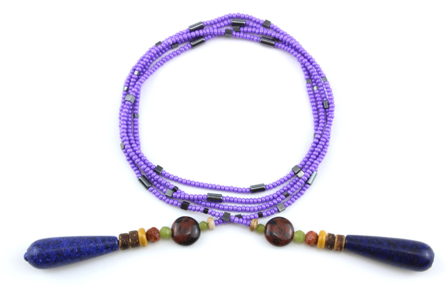 Lariat Lapis-Lazuli & Perles Mauves – Élégance Minérale et Intemporelle