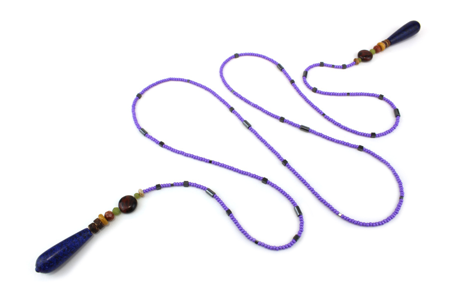 Lariat Lapis-Lazuli & Perles Mauves – Élégance Minérale et Intemporelle