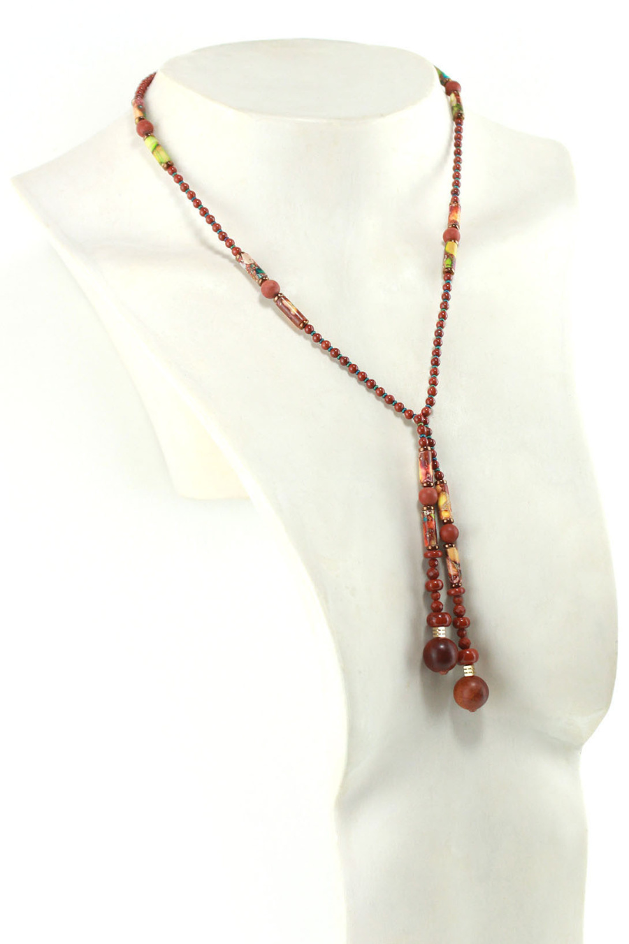 Lariat Tribal en Jaspe Rouge et Bois de Santal – Bijou Terre & Feu