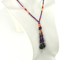 Collier violet intense de Sugilite et pierre de sédiment orange - bijou artisanal