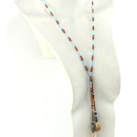 Lariat azul y naranja en cuentas de jaspe - Una armonía de contrastes y destellos