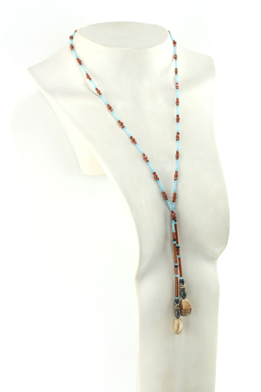 Lariat azul y naranja en cuentas de jaspe - Una armonía de contrastes y destellos