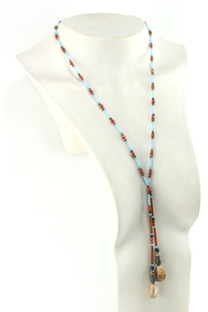 Lariat azul y naranja en cuentas de jaspe - Una armonía de contrastes y destellos