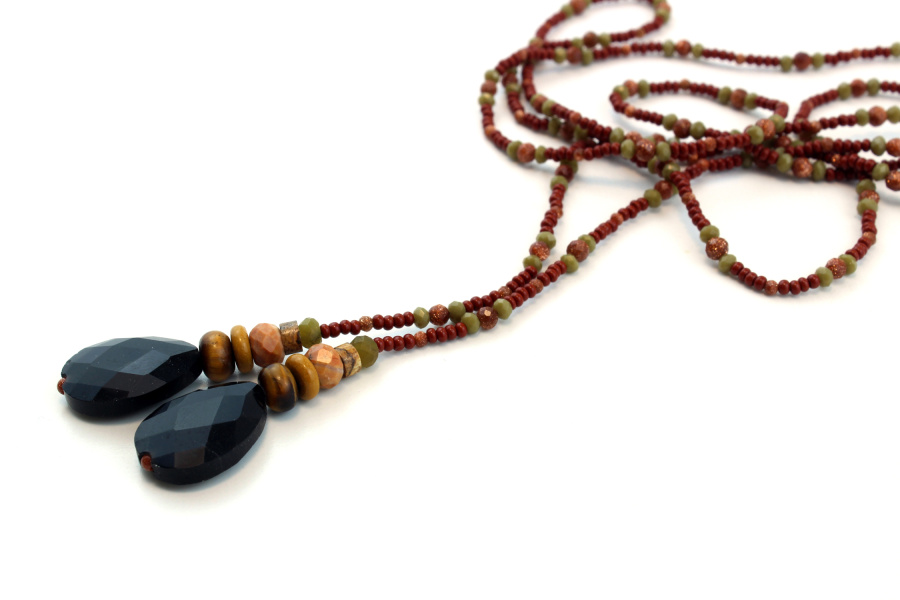 Lariat bohème en Obsidienne – Élégance naturelle et intemporelle