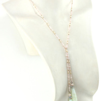 Lariat raffiné en Perles fines de Jade et de Mica