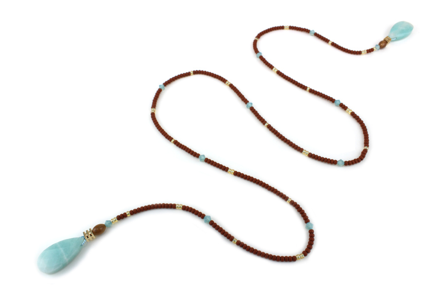 Lasso Amérindien en Pierre naturelle d'Aigue-Marine – Bijou Artisanal et Inspiré