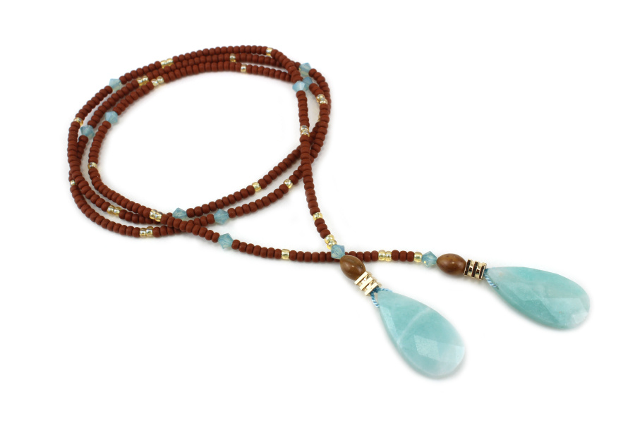 Lasso Amérindien en Pierre naturelle d'Aigue-Marine – Bijou Artisanal et Inspiré