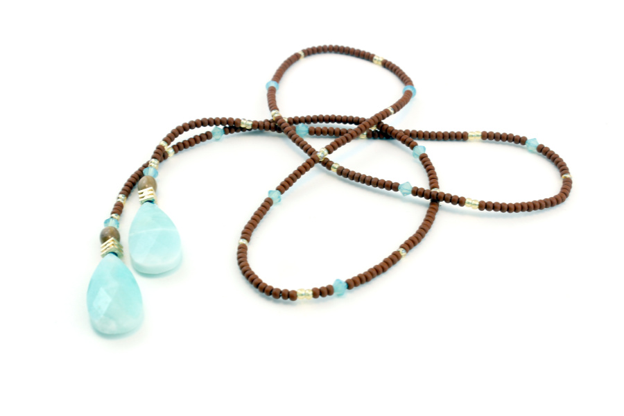 Lasso Amérindien en Pierre naturelle d'Aigue-Marine – Bijou Artisanal et Inspiré